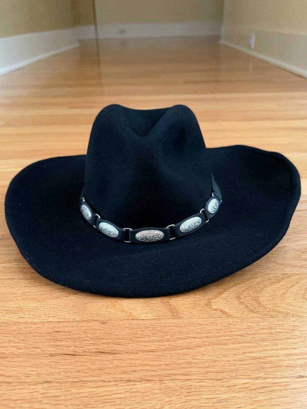 Scala Black Wool Felt Cowboy Hat with Concho Hatband